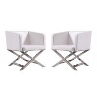 Manhattan Comfort 2-AC050-WH Hollywood White and Polished Chrome Faux Leather Lounge Accent Chair (Set of 2)